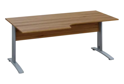 ERK 28 - 188 stůl kancelářský, rohový, levý, kovová podnož stříbrná, deska 25 mm, široký 1800 mm, ořech světlý